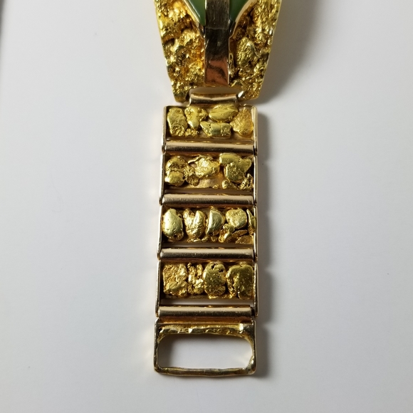 Gold nuggets and green jade men's watch Fresh Battery, Box - Picture 11 of 16